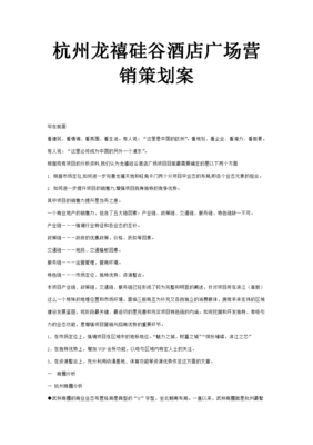 杭州龙禧硅谷酒店广场营销策划案.doc